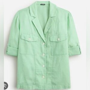 J. Crew Camp-Collar Shirt Featherweight Linen Blend Misty Spearmint Green Sz. 4